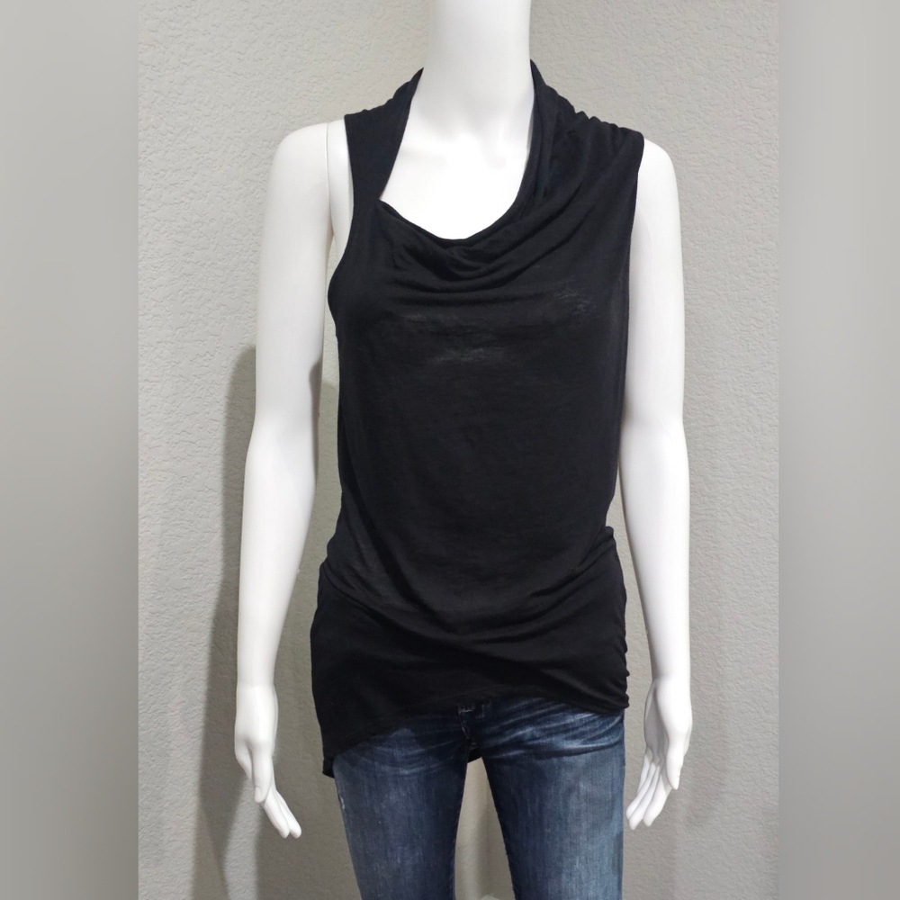 HELMUT LANG  Black Asymmetrical Tank Top Tee with Asymmetrical Style